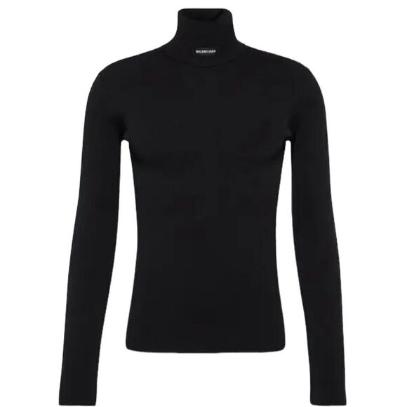 Balenciaga Unisex Knit Ribbed Logo Patch‎ Turtleneck Jumper Black Size Small - Picture 3 of 15